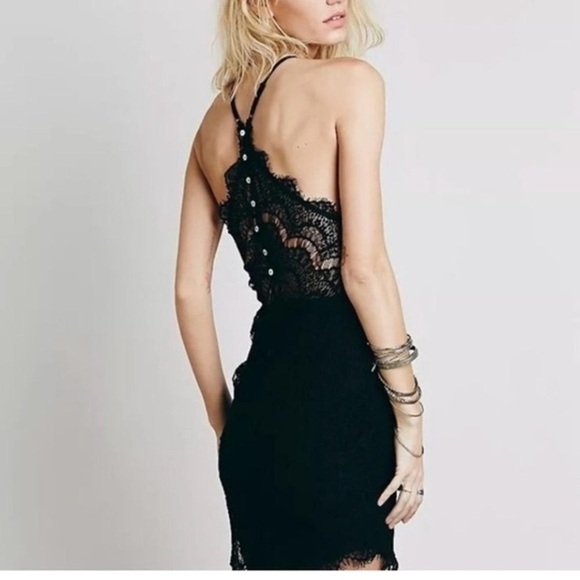 Free People Intimately "She's Got It Slip Black Lace Dress" Size XS - Picture 2 of 6